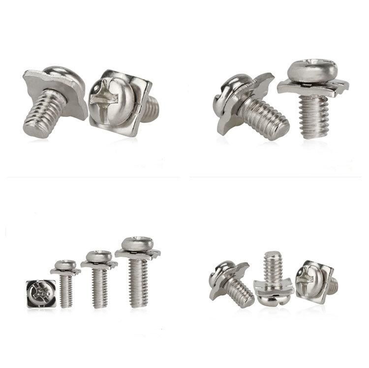 High Quality Slotted-Cross Recessed Round Head Sems Screw with Square Washers