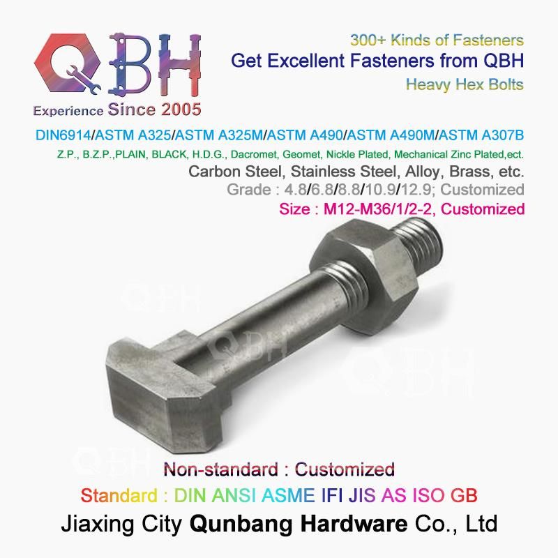 Qbh DIN6914//ASTM A490/A490m/ASTM A307b Carbon Stainless Steel Heavy Hex Bolt with Nut Washer/Eye Bolt/Flange Bolt/Foundation Bolt/T Hammer Head Screw Bolt