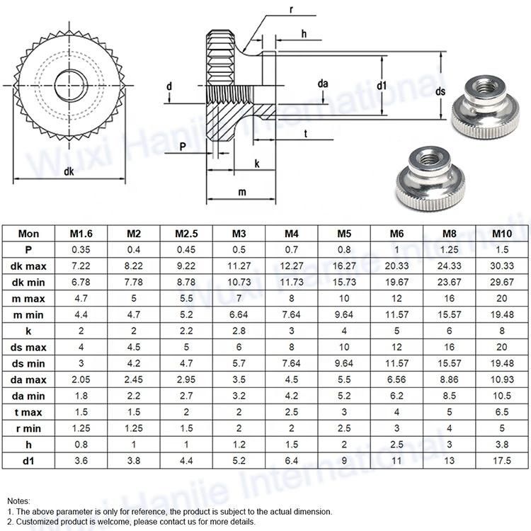 304 Stainless Steel Knurled Adjustable Nut
