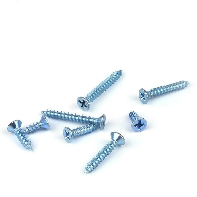 Blue and White Zinc Plated Phillips Flat Head Self-Tapping Screw