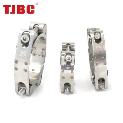 304ss Stainless Steel Heavy Duty Double Bolts and Double Bands Super Hose Tube Clamp for Heavy-Duty Car, 290-300mm