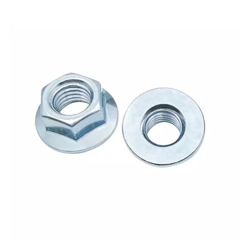 DIN6923 Blue White Zinc Plating Carbon Steel Hexagon Flange Nut with Serration
