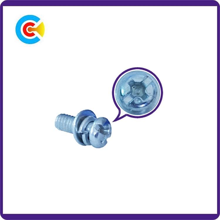Blue Zinc Stainless Steel Cross/Phillips Pan Head Screws with Gasket/Washer