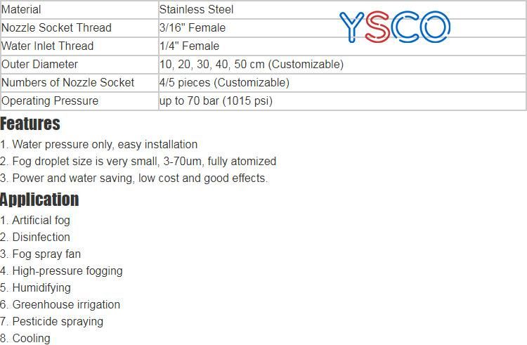 Ys Stainless Steel High Pressure Fog System Nozzle Ring