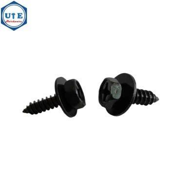 Hex Indent Head Self Tapping Screw and Flat Washer Two Parts Combination Screw Black Zinc Plated for M6X19