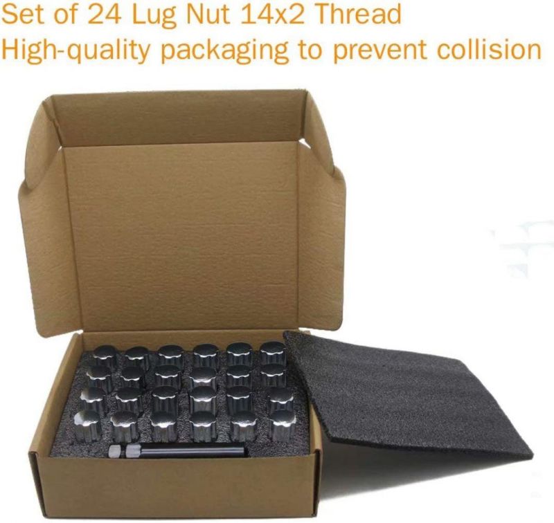 Chrome Acorn Spline 2" Tall 3/4" M14X2 Lug Nuts with 24PCS