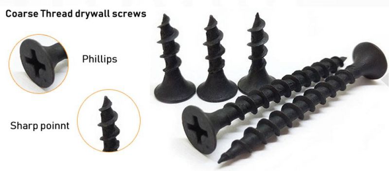 Made in China Fastener Bugle Head Carbon Steel Black Phosphated Coarse Thread Gypsum Board Nail/Drywall Screw