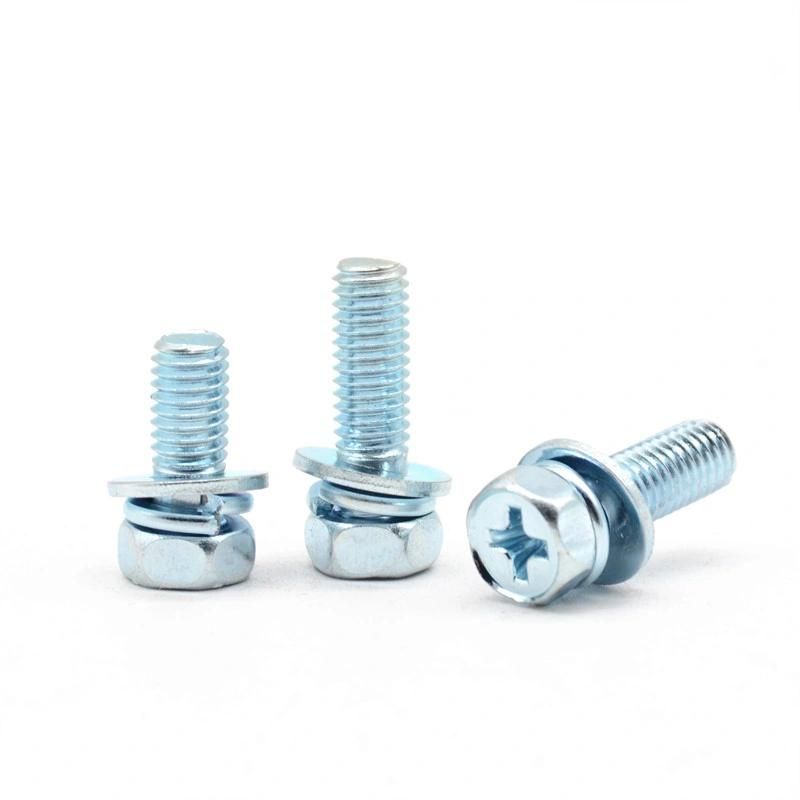 China Factory Customized Cross Groove Zp Hexagon Head Machine Screw Washer Yellow Zinc Plating Screws