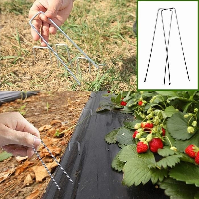 U Shaped Steel Ground Garden Stakes SOD Staples Pins Pegs Stake Heavy Duty for Netting Vegetables Fleece Fence Plants