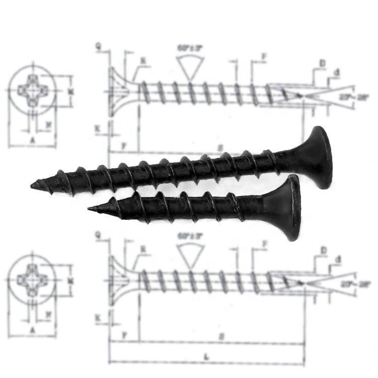 Hot Sale Taiwan Quality Gypsum Screws Black Phosphated Dry Wall Screws