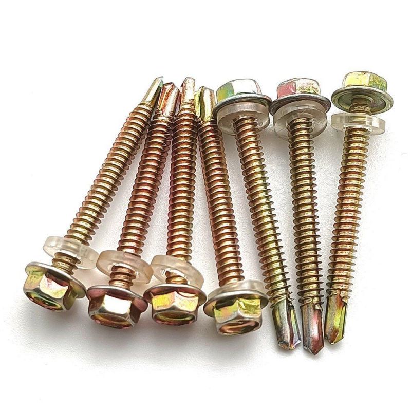 Hex and Slotted Head Galvanized Self Drilling Screw with Rubber Washer