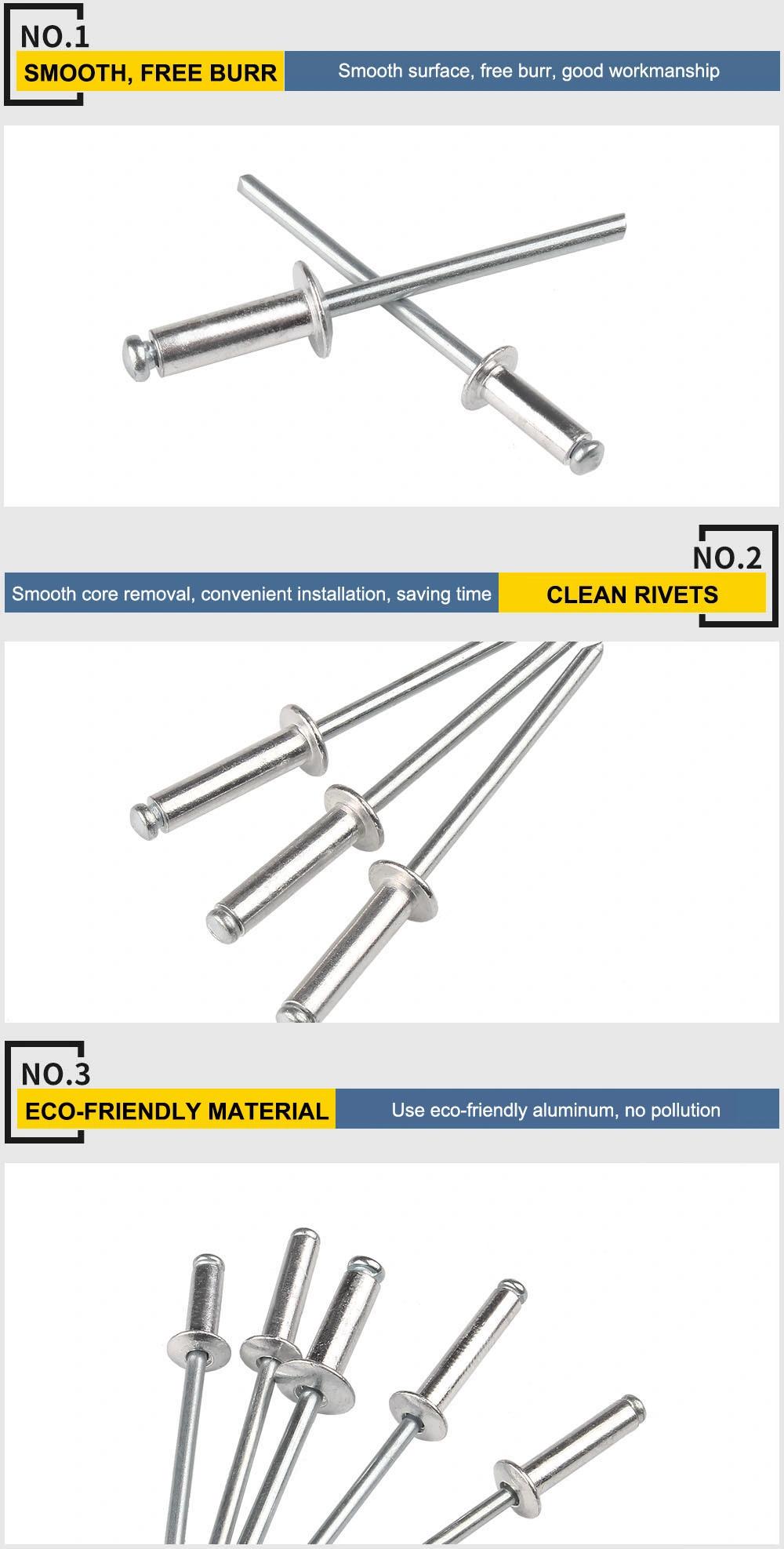 Aluminum Body Multi-Grip Rivets Pop Rivets Stainless Steel 304 Blind Rivet 3.2mm Rivets with Round Head Open End Rivet