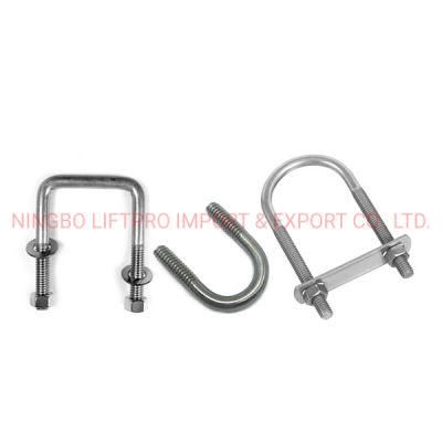 China Hot DIP Galvanized U Bolt Sizes Auto Part Trailer U-Bolt Nut Pipe Clamp High Strength 316 Stainless Steel Square U Bolt