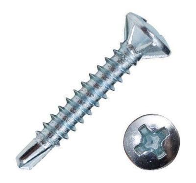 Phillips Oval Head Self Drilling Screw with 6 Nibs Blue Zinc Plated