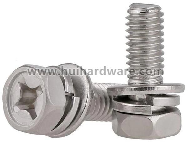 Cross Recessed Hex Head Sems Screws with Washer Attached