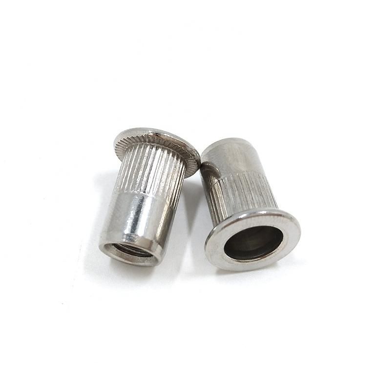 Stainless Steel Carbon Steel Flat Head Round Body Through Hole Rivet Nut with Knurling Body Blind Rivet Nuts