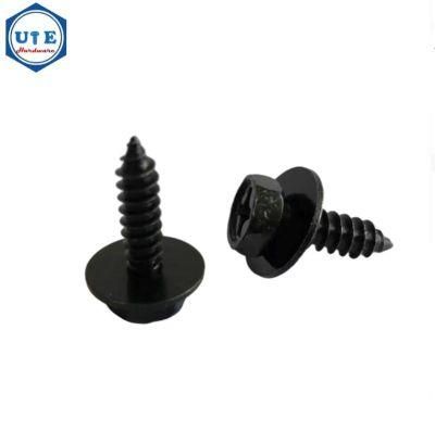 High Quality Hex Indent Head Self Tapping Screw and Flat Washer Combination Screw Black Zinc Plated for M6X19