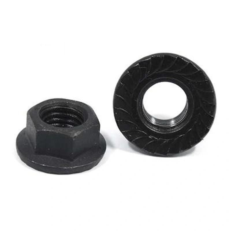 4.8 8.8 Black Carbon Steel Hex Serrated Flange Nuts Hex Lock Nuts DIN6923