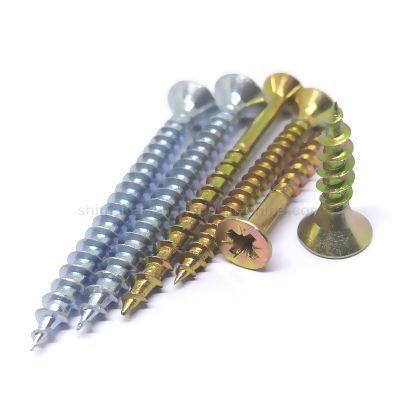 20 Years Experience Chipboard Screw Manufacturer China DIN 7505 MDF Fiberboard Screw Yellow Zinc Pozi Drive Double Flat Head Chipboard Screw