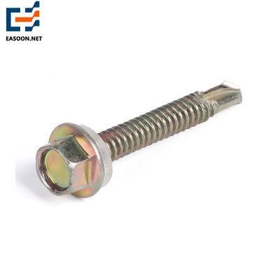 Color Zinc Plate Self Drilling Screw St4.8 Hex Head with Flange and Rubber Washer