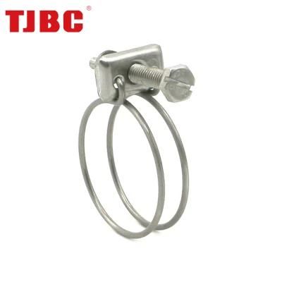 High Quality Pretty Tension Adjustable Galvanized Steel Double Wires Hose Clamp Steel Pipe Clamp Bolt Clamp, 28-32mm