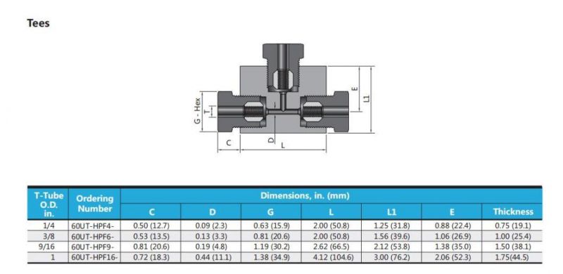 60000psi Ultra-High Pressure Tee Connector Fitting