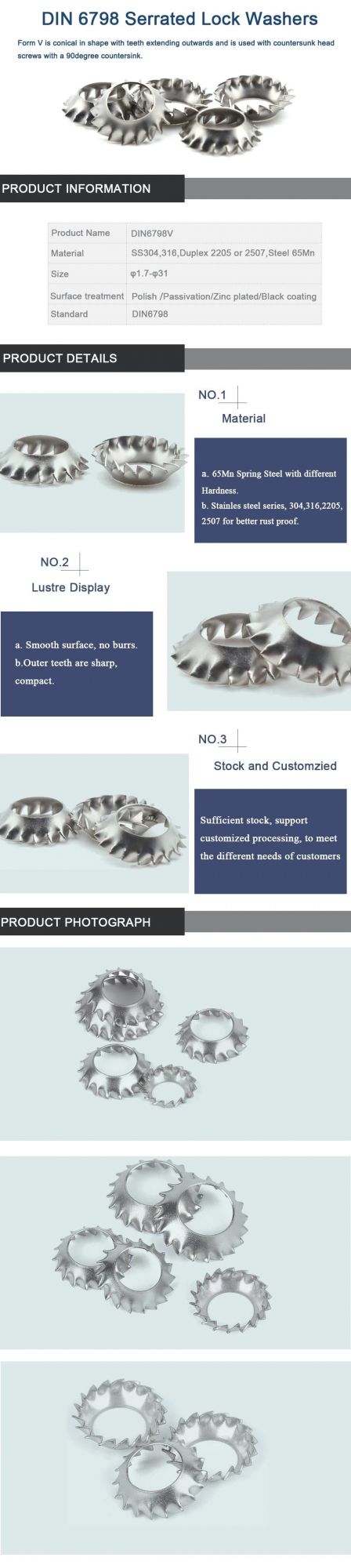 Good Quality Stainless Steel 304 316 DIN6798V Tooth Washer Countersunk External Toothed Lock Washers