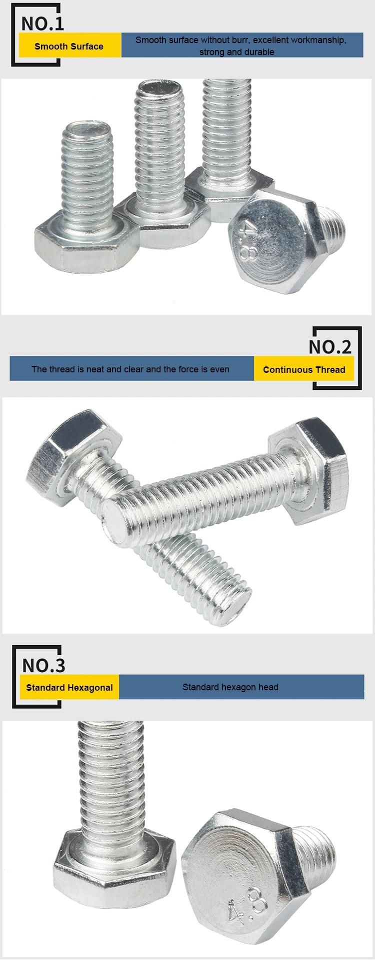 6.8 Galvanized Hex Head Bolts Blue-White Zinc Plated Hex Bolts