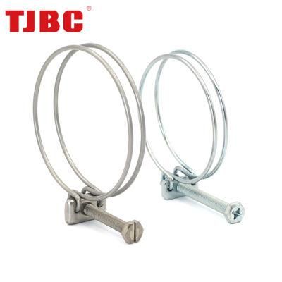 High Quality Pretty Tension Adjustable Galvanized Steel Double Wires Hose Clamp Steel Pipe Clamp Bolt Clamp, 60-65mm