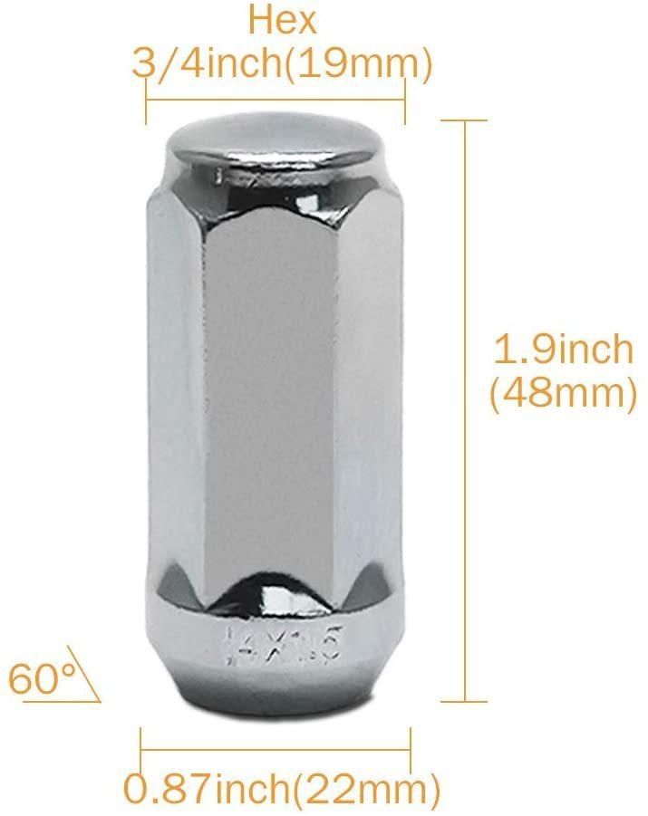 Chrome Bulge Acorn 3/4" 19mm Hex 1.9" Tall M14X1.5 Lug Nuts