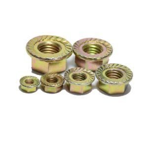 DIN6923/GB6177 M12 Yellow Plated, Blue White Zinc Palte, Hot Zinc Plate or Black Hex Flange Cap Serrated Lock Nut
