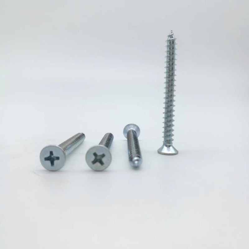 Blue White Zinc Cross Recessed Flat Head Tapping Screws