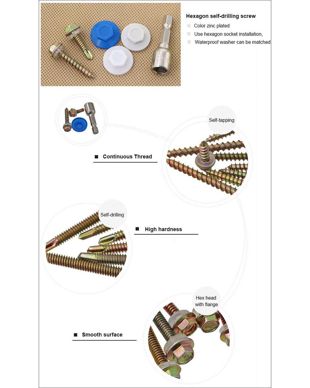 Self Drilling Wood Screws Hex Flange Head with Rubber