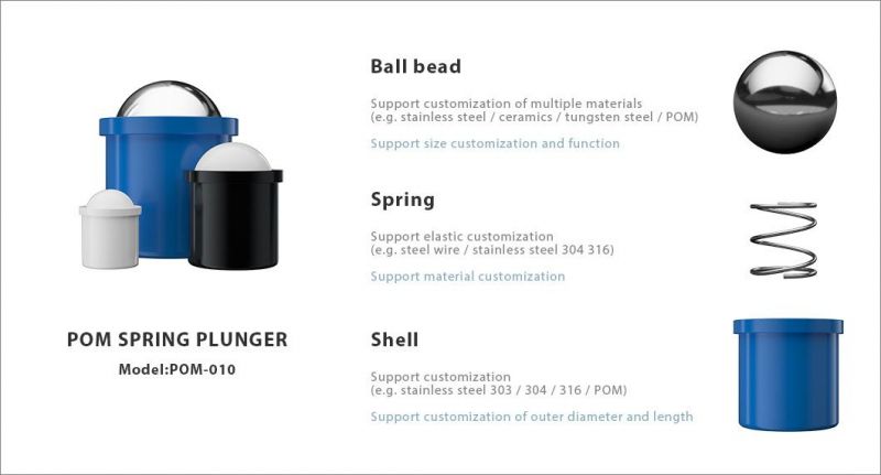 Plastic Spring Plunger POM Push Fit Spring Ball Plunger, Plastic Body SUS304 Ball Plunger