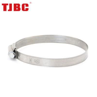 Galvanized Steel Worm Drive Adjustable Non-Perforation British Type Rubber Hose Clamp with Welded Housing, 240-260mm