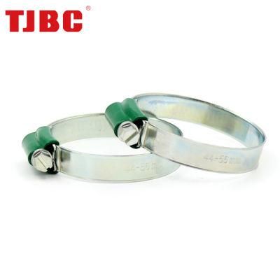 W1 Galvanized Iron British Type Worm Drive Hose Clamp with Color Tube Housing for Automobile Engine, 68--85mm