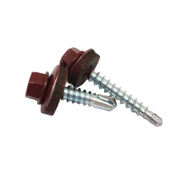 Hex Rubber Washer Head Self Drilling Roofing Screw Colored Spray Painted Zinc Plated Galvanized
