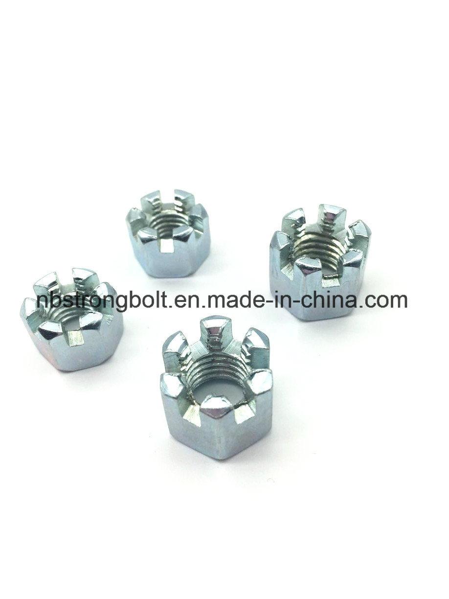 DIN935 Hexagon Slotted Nut with White Zinc Palted Cr3+ M12