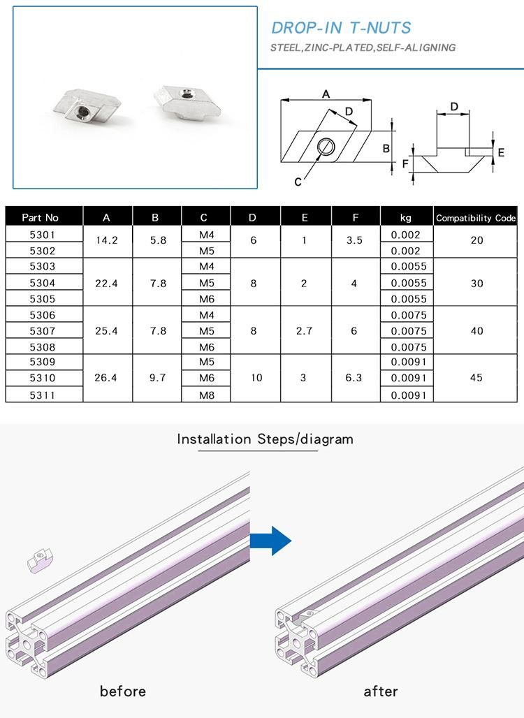 Msr Good Quality M4 Drop-in T-Nuts for Aluminum Profile
