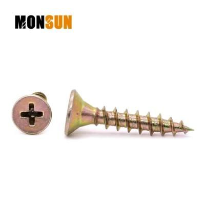 Double Countersunk Flat Head Phillips Pozi Drive Yellow Zinc Fasteners Furniture Hardware Galvanised Chipboard Screw Made in China
