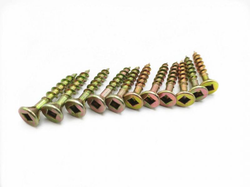 Square Head Chipboard Screw with 4 Ribs Yellow Zinc