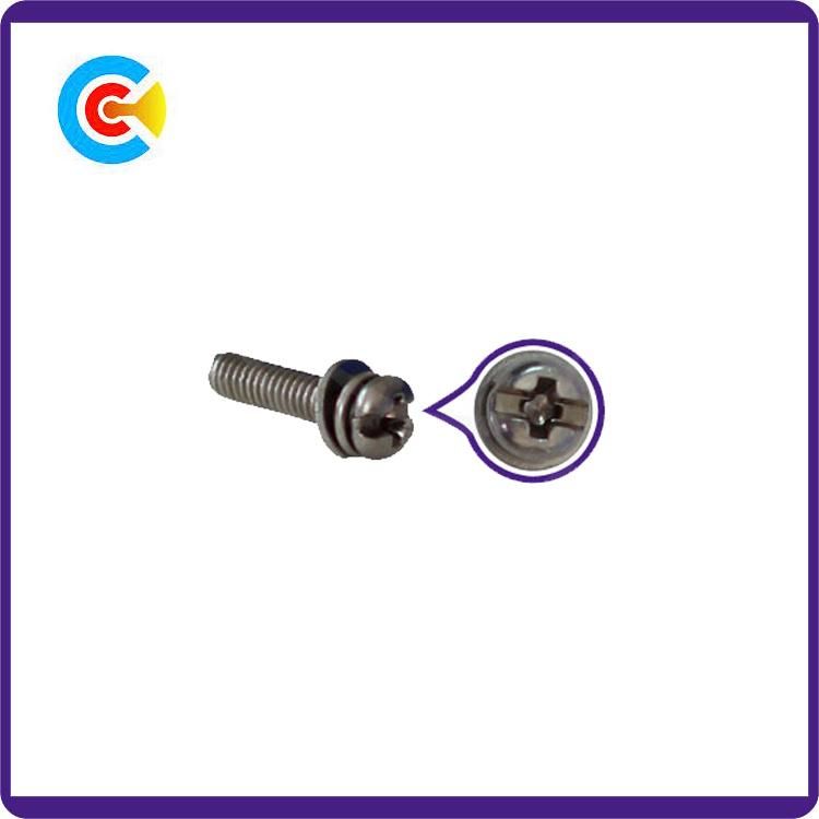 DIN/ANSI/BS/JIS Carbon-Steel/Stainless-Steel M6 Anti-Slip Terminal Pan Head Combination Screws