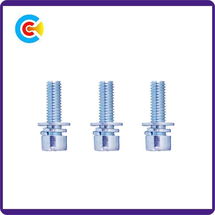 DIN/ANSI/BS/JIS Carbon-Steel/Stainless-Steel 4.8/8.8/10.9 Blue and White Pan Head Combination Screw