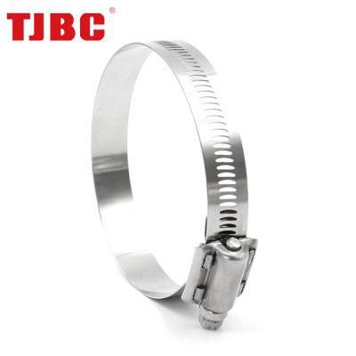 15.8mm Bandwidth Adjustable Perforated Worm Drive American Heavy Duty 304ss Stainless Steel Hose Clamp for Main Engine Plants, 45-67mm