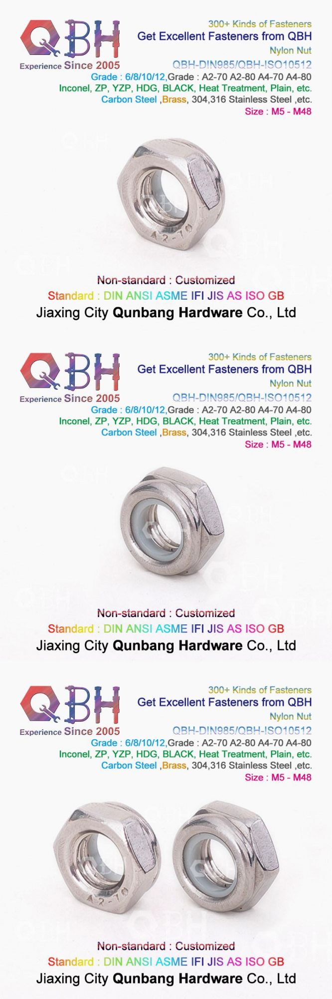 Qbh DIN985 DIN982 Carbon/Stainless Steel Square Hexagonal Hexagon Hex Cap Machine Locking Fastener Hardware Nylock Nylon Lock Nut/K-Nut/DIN6923 Flange Wheel Nut