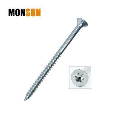 Countersunk Head Six Lobes Zinc Plated High Performance Waxed Corrosion Resistant Exterior Chipboard Wood Screws