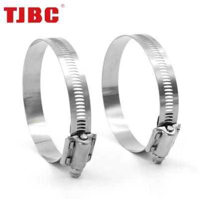 15.8mm Bandwidth Adjustable Perforated Worm Drive American Heavy Duty 304ss Stainless Steel Hose Clamp for Main Engine Plants, 146-168mm