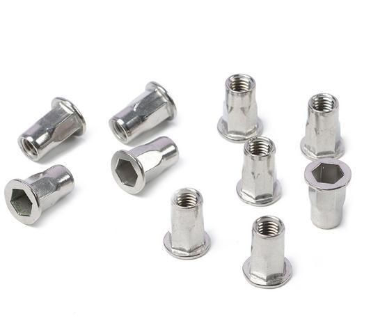 M4-M12 SS304 SS316 Flat Head Open End Semi Hex Body Rivet Nut