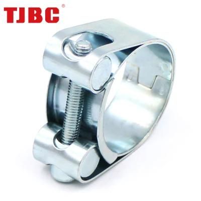 W1 Zinc Plated Steel White Galvanized Heavy Duty Single Bolt Unitary Hose Clamp with Double Layers Robust Bands for Exhaust Pipe, 40-45mm