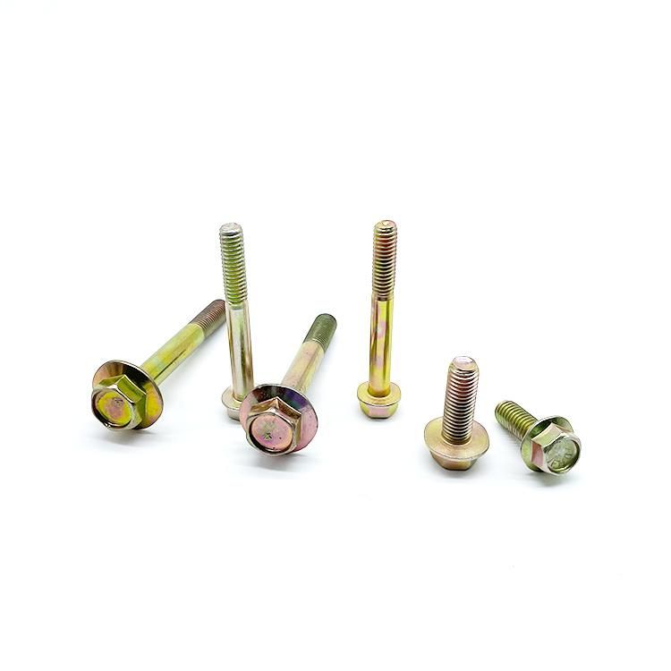Motorcycle Parts Yellow Zinc Hex Flange Bolt M10 DIN6921 Hexagon Bolt and Nut Serrated Hex Head Flange Bolt